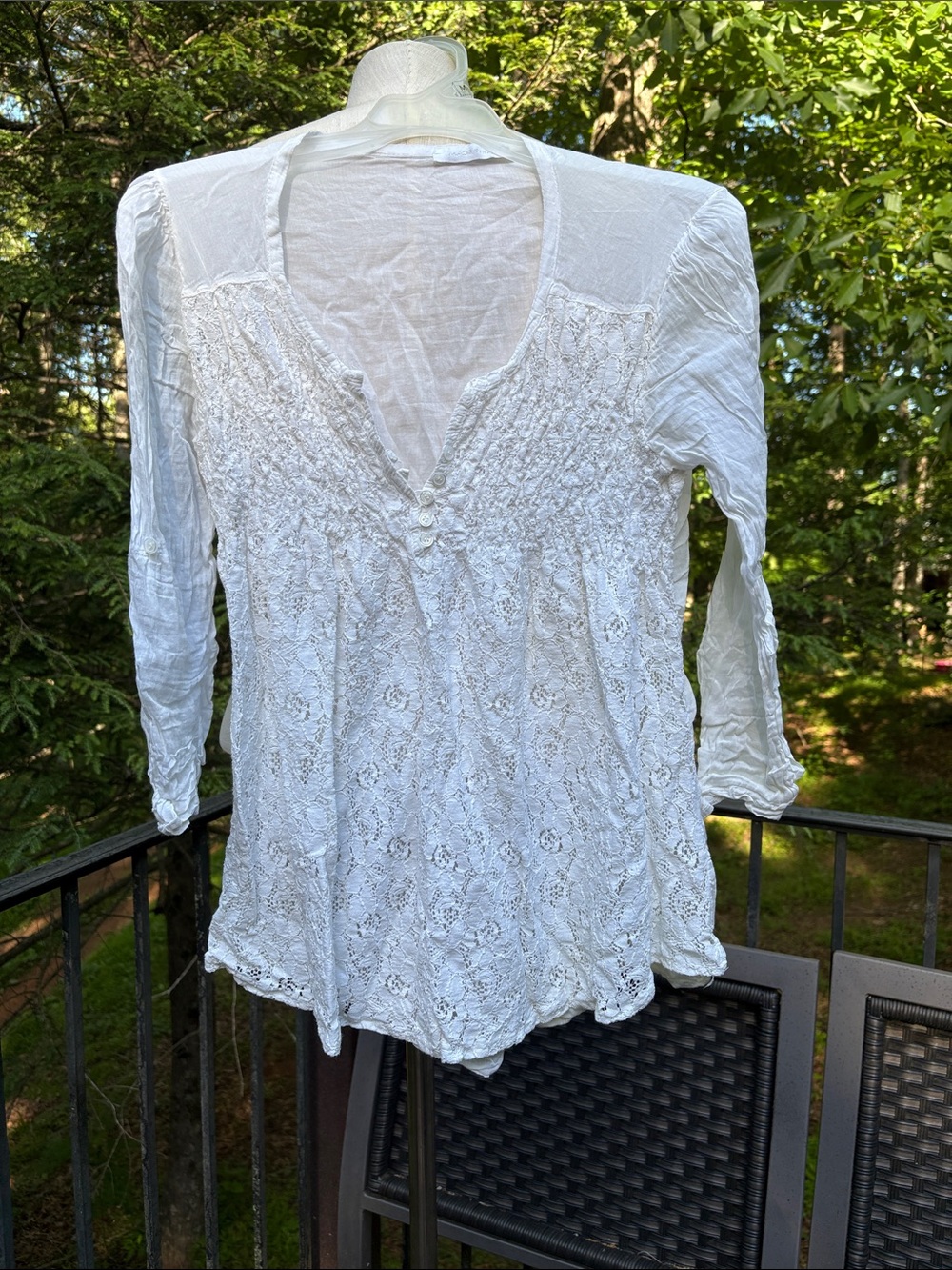 White Lace Peasant Top - Women's Lightweight Blouse sheer Sz S/m